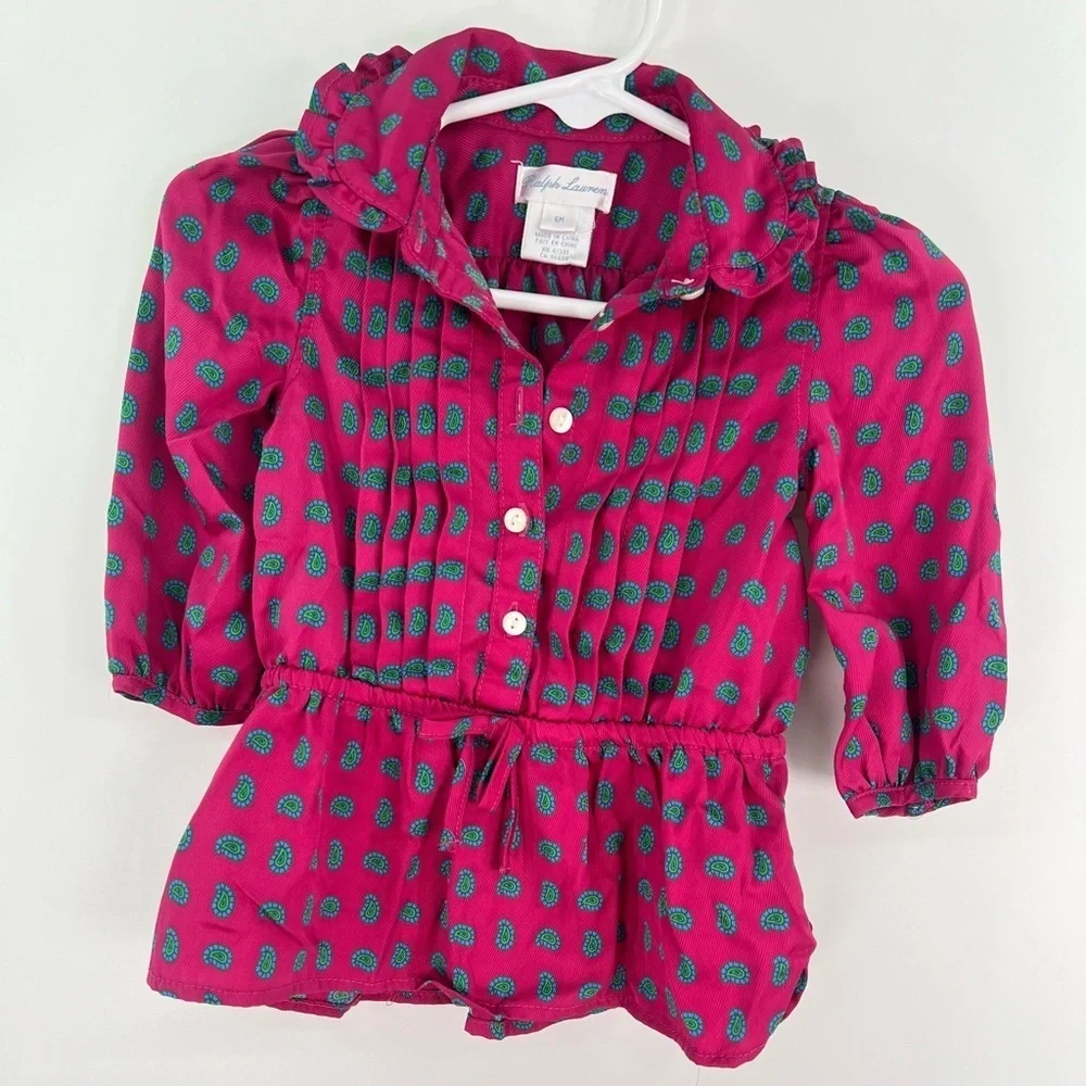 Ralph Lauren purple or magenta satin paisley shirt with ruffled collar size 6M